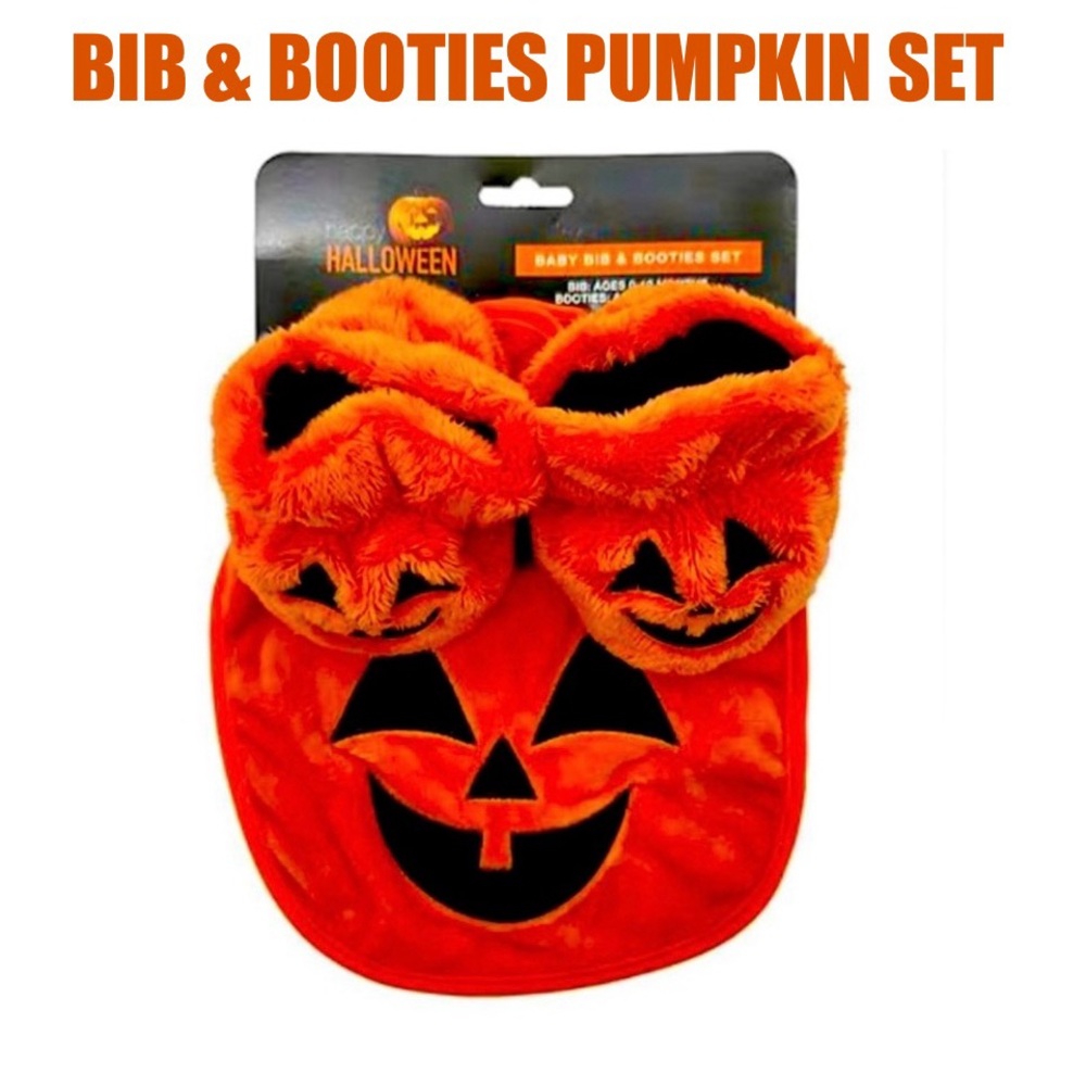 HAPPY HALLOWEEN Baby Bib & Booties pumpkin Set size 0-12 months NWT